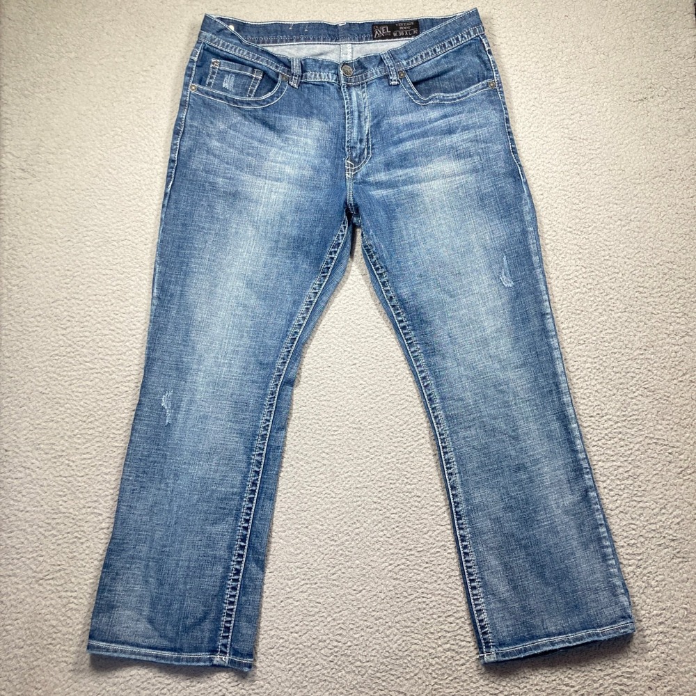 Axel Vintage Boot‎ Jeans Mens 36x30 Blue Medium Wash Contrast Stitch Distressed